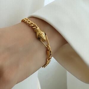 NEW 18K yellow gold plated snake bracelet Cuban chain jewelry B26
